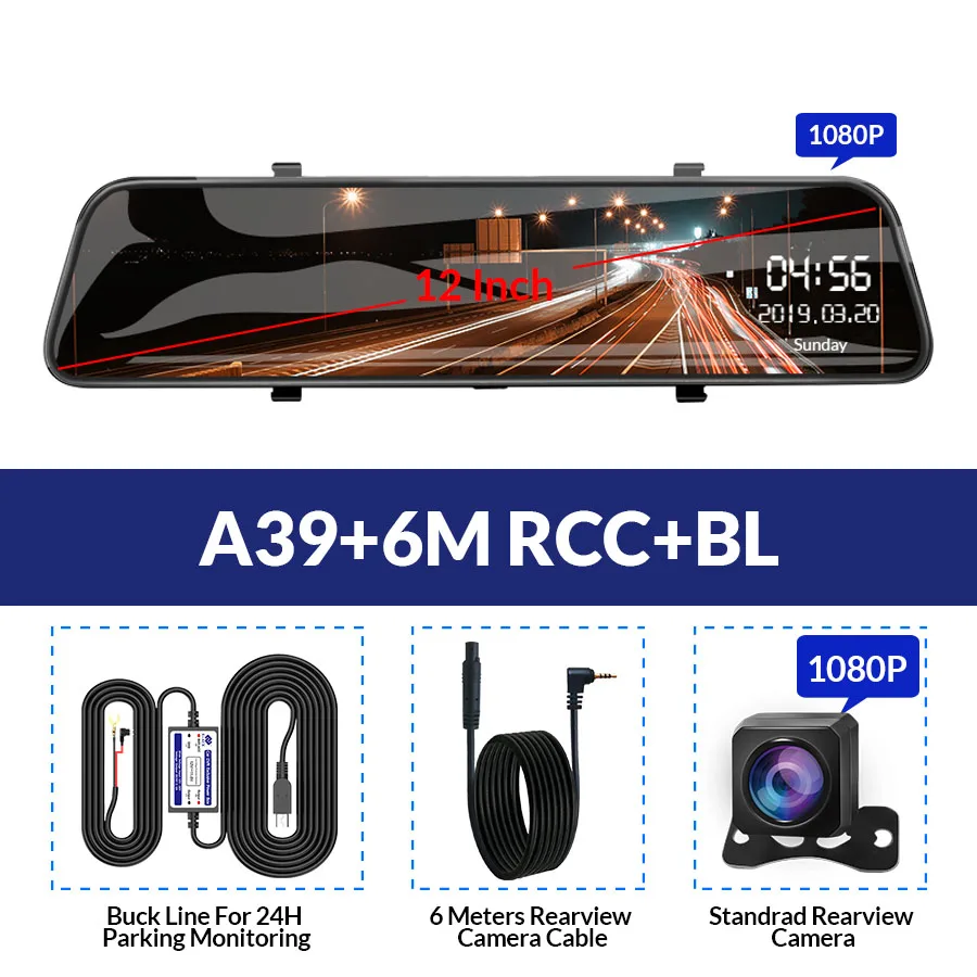 E-ACE Автомобильный видеорегистратор FHD 1080P зеркало заднего вида 4G видеорегистратор Android РЕГИСТРАТОР gps навигация двойной объектив Автомобильная камера ADAS видео рекордер - Название цвета: A39-6M RCC - BL