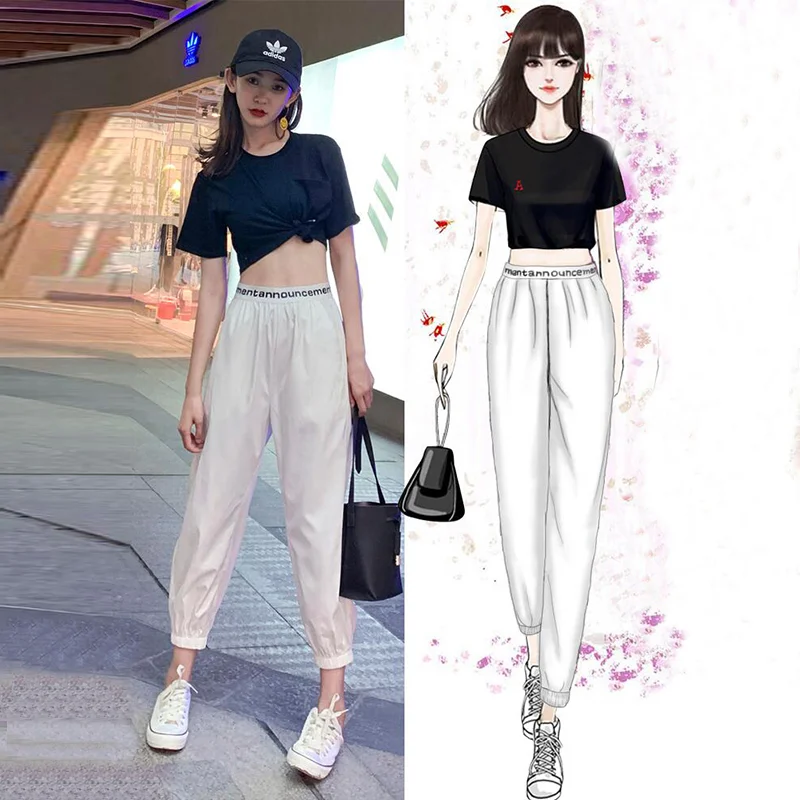

Summer/Autumn High Streetwear Pants 2021 New Punk Ring Sports Pants Women's Harajuku BF Loose All-Match Slim Casual Harem Pants