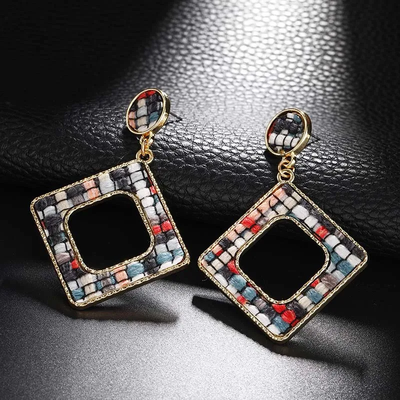 Ретро шерстяные клетчатые большие серьги из ткани для женщин корейская мода