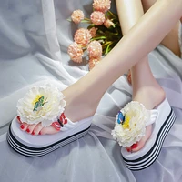 summer new 2020 fashion slides flowers butterfly flip flops wedges shallow summer outside high quality high 5cm 8cm leisure