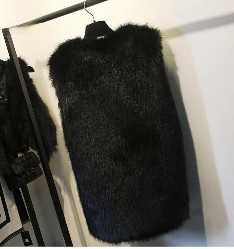 

Female Fashion Fake Fur Waistcoats Plus Size 4XL 5XL 6XL Autumn Winter Women Sleeveless Artificial Faux Fox Fur Vests