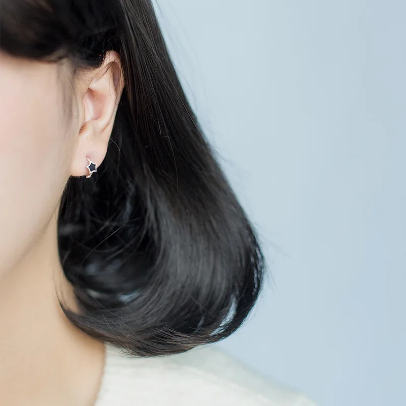 Trusta 100% Настоящее серебро 925 пробы черная звезда геометрические серьги-манжеты на