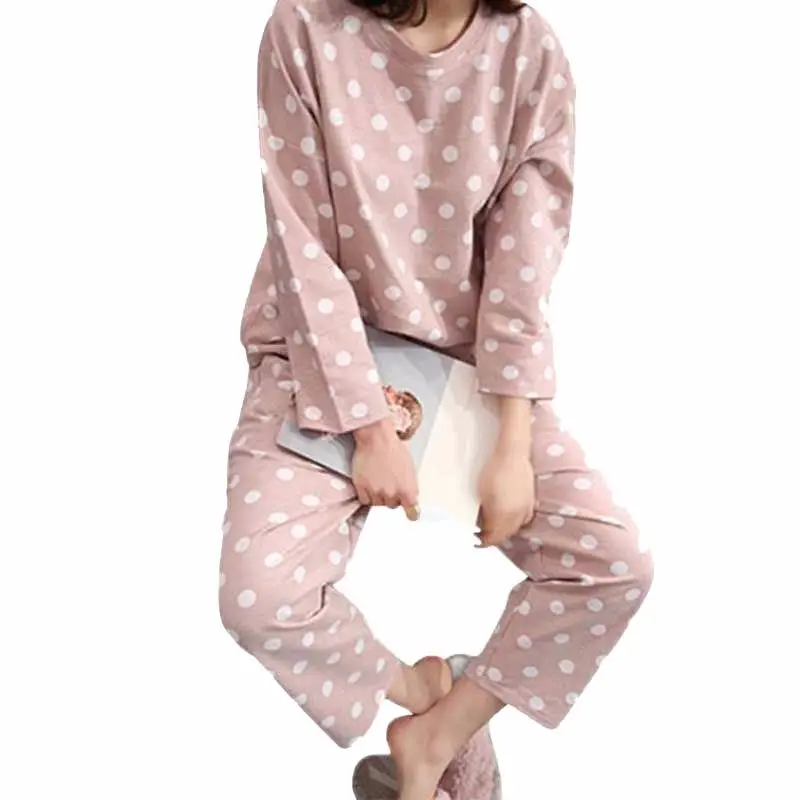 Женская одежда для сна Повседневная Пижама в горошек с длинным рукавом дома