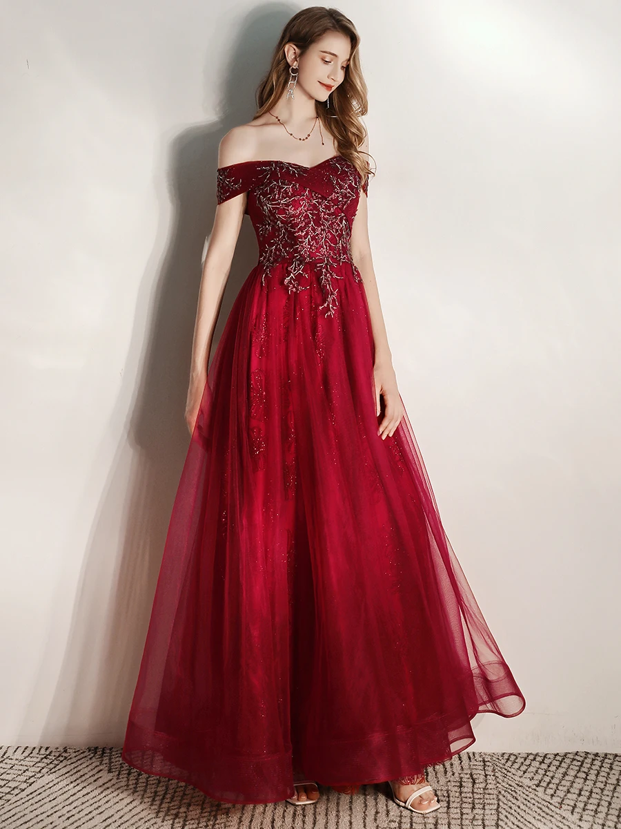 SSYFashion Новое торжественное платье женское элегантное банкетное бордовое с