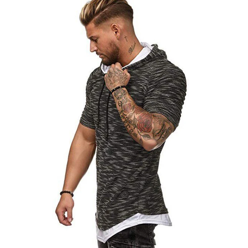 E-BAIHUI New Men Hooded T Shirt Summer Fashion Short-Sleeve streetwear T-Shirts Male Tops strange hip hop Camisa Masculina G031 | Мужская