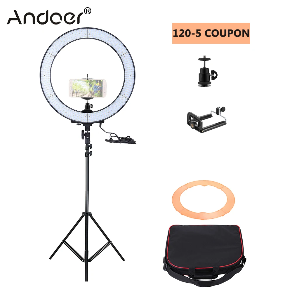 Кольцевая лампа Andoer для студийной фотосъемки светодиодная кольцевая