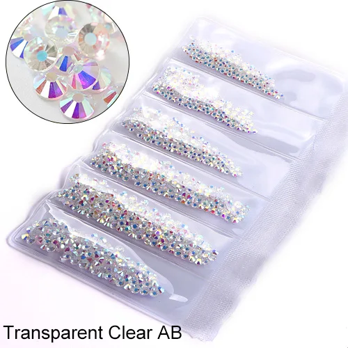Transparent-Clear-AB 1580 шт разноцветные стразы разных размеров без горячей фиксации с кристаллами AB стеклянные плоские стразы для украшения ногтей H0992 - Цвет: Transparent-Clear-AB