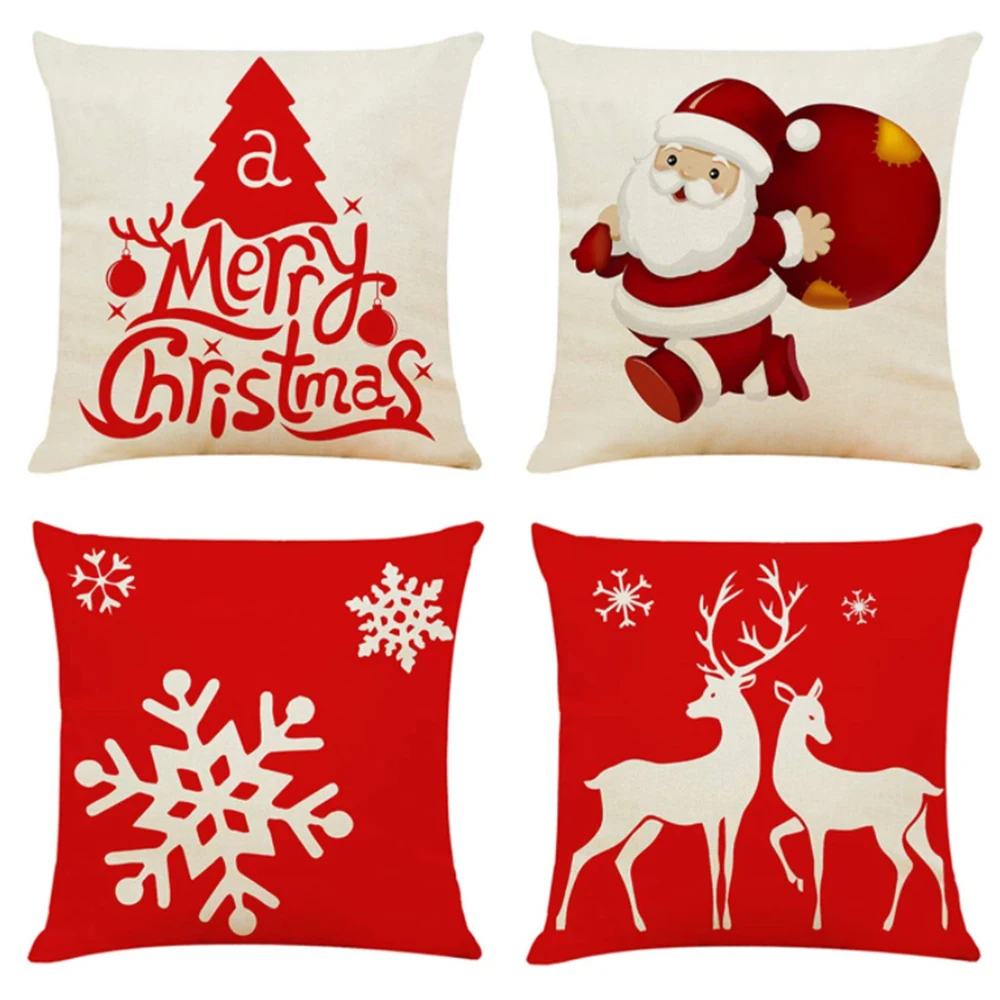 

4pcs Christmas Decorating sofa pillowcase Linen pillowcase Square cushion cover is suitable for sofas, sofas, beds and cars