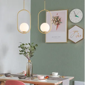 Nordic modern led pendant lights dining room e27 glass round ball originality metal hanging lamp Living room Cafe lighting