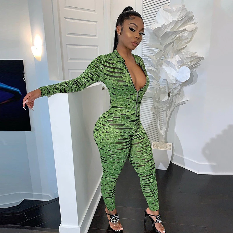 Женский Облегающий комбинезон OMSJ осенне-зимний с длинным рукавом и принтом