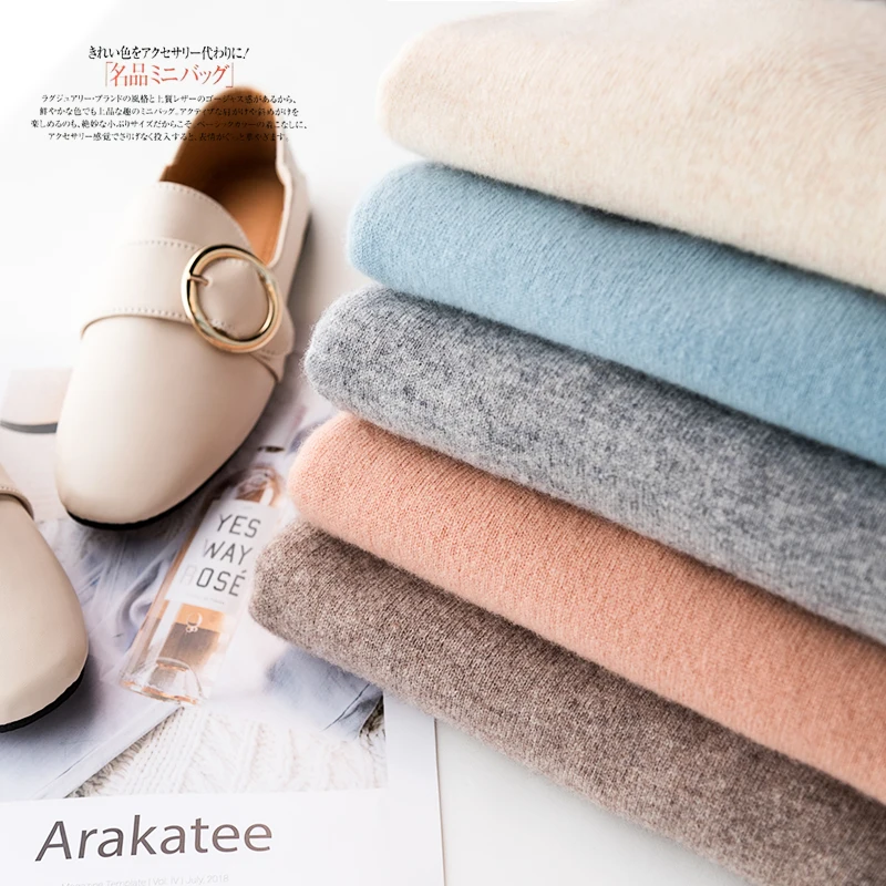 

BARESKIY Cashmere sweater women O-neck knitted sweater solid color short slim-fit wool sweater long-sleeved ladies pullover