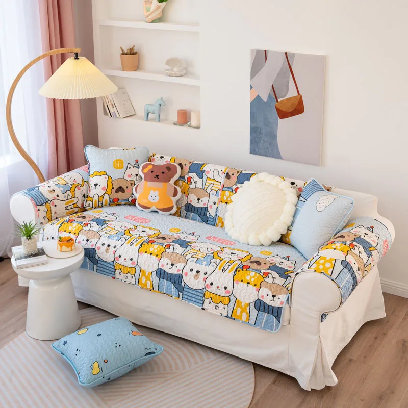 

Nordic Simple Cartoon Cute Animal Sofa Cover Four Seasons Universal Non-Slip Corner Sofa Towel Slipcovers For Living Room