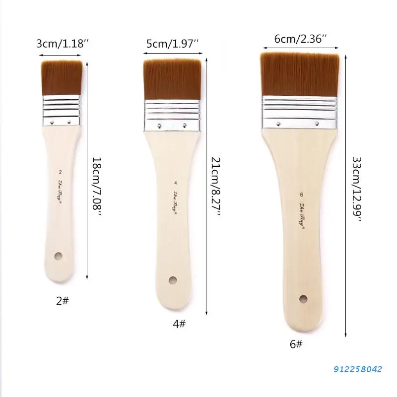 Кисти для рисования набор из 3 нейлоновых плоских кистей стен отделки дверей