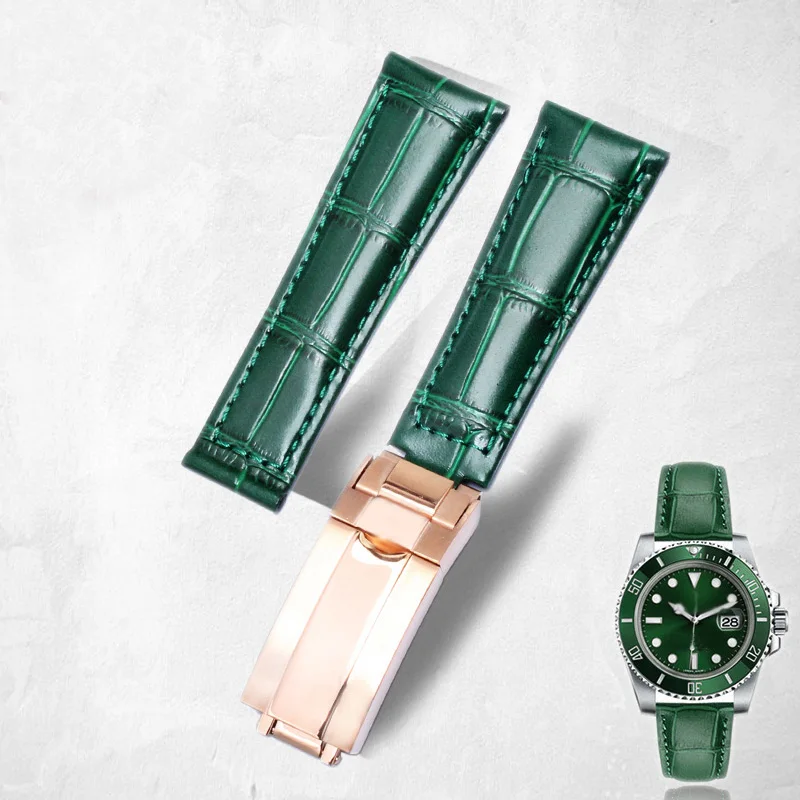 

Crocodile Grain Leather Knit Watch Band 20mm Watch Accessories Best For Rolex Strap Submariner Daytona Green Black Water Ghost