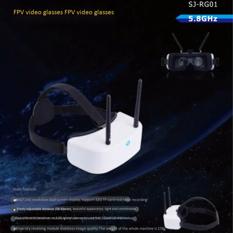 

5.8Ghz FPV Glasses 48CH FPV Video Headset Glasses Support Dual Screen Diversity/Receiver