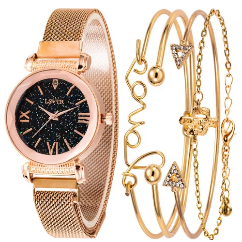 3-Rose Gold 5pcs Luxury Brand Ladies Watches Women Watches Starry Sky Watch Quartz Diamond Wristwatches Montre Femme Relogio Feminino - Цвет: 3-Rose Gold