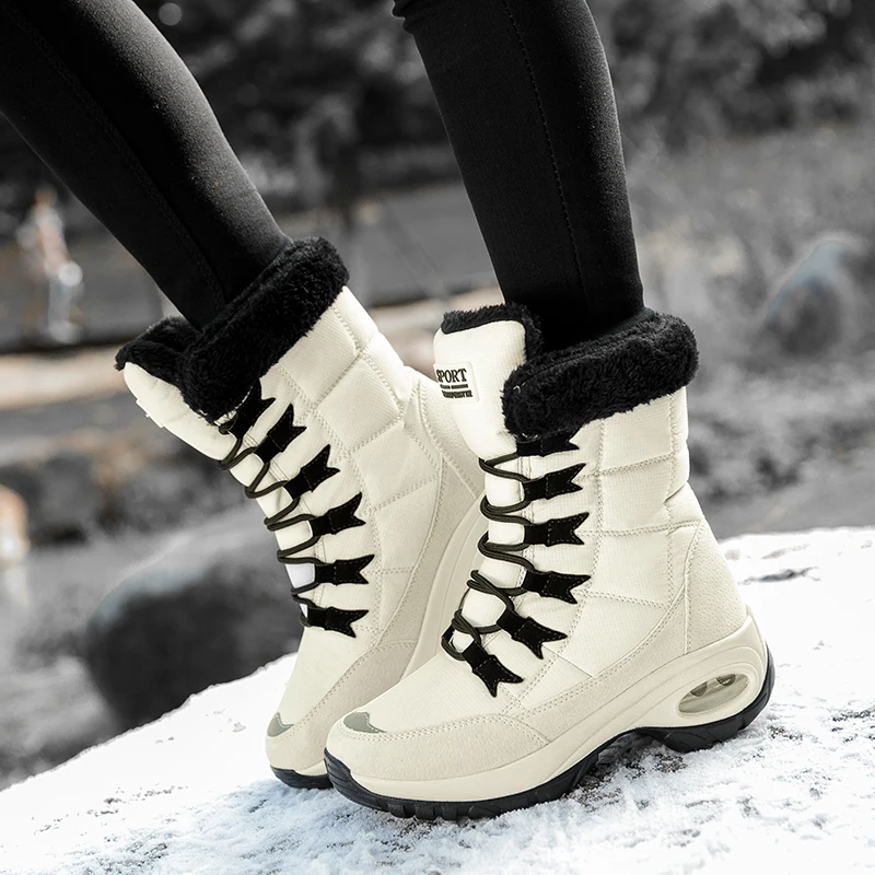 

Quality Waterproof Winter Women Boots Keep Warm Mid-Calf Snow Boots Ladies Lace-up Comfortable Boots Chaussures Femme