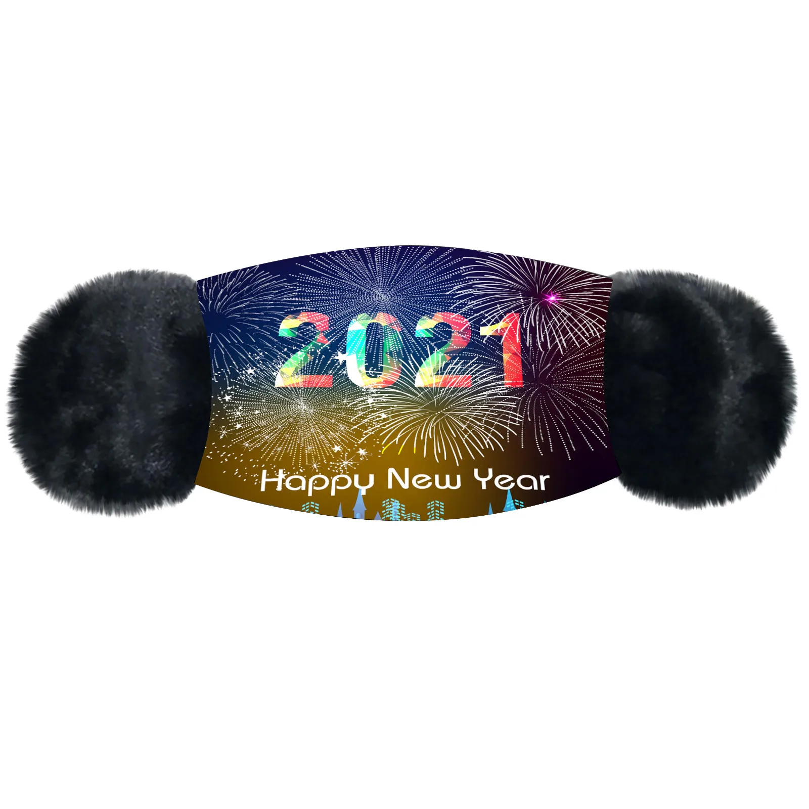 Маска унисекс для взрослых на зиму 2021 с новогодним принтом теплая маска ушей