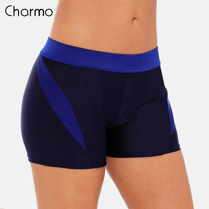 BLU Charmo женские шорты для плавания женские цветные Лоскутные плавки бикини танкини раздельные плавки - Цвет: BLU