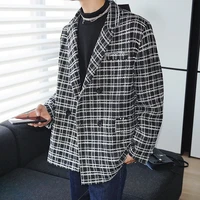 double breasted blazer men fashion society mens dress jacket korean loose casual plaid suit jacket mens formal jackets coat