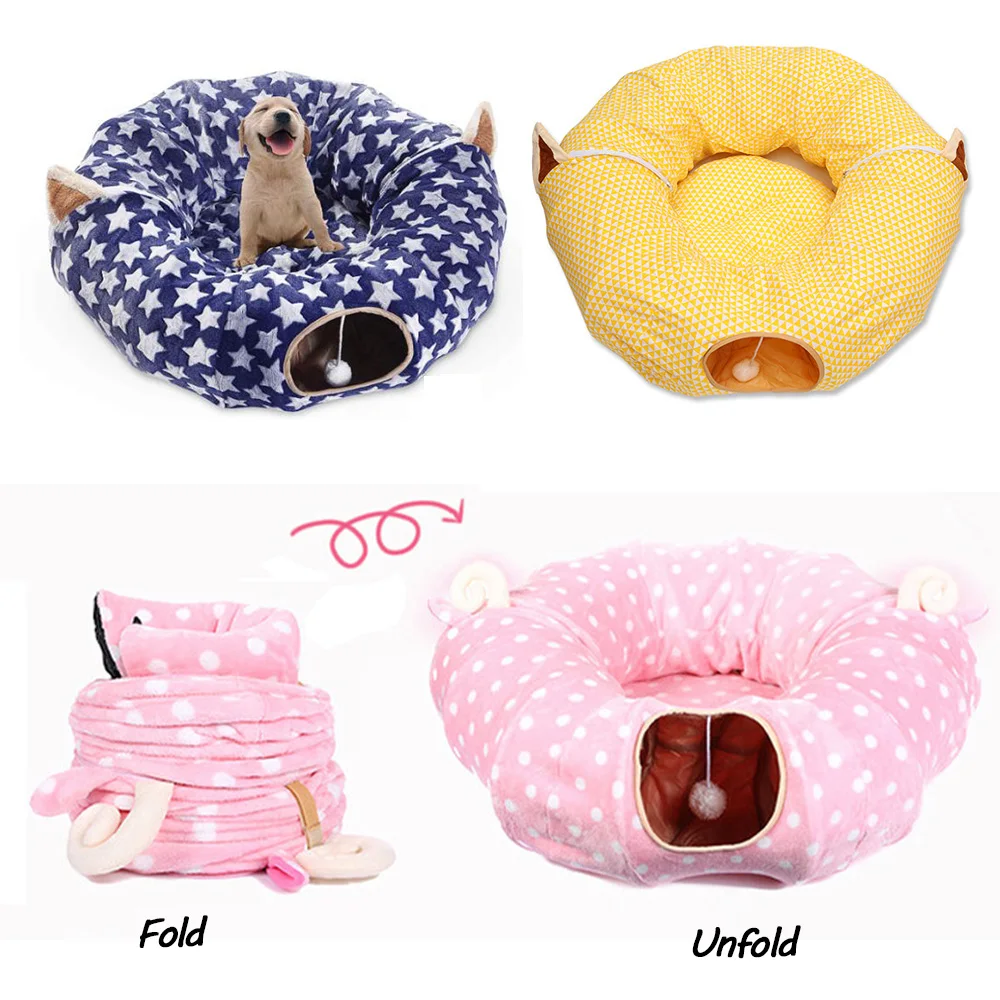 T&uacute;nel redondo para gatos, juguete interactivo con alfombrilla para cama, cama plegable extra&iacute;ble para mascotas, ejercicio para cachorros-4
