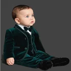 В 2020 году, темно-зеленый бархатный костюм для малышей из 3 предметов дети блейзеры костюм для мальчика для выпускного вечера, свадьбы, Формальное осенне-зимнее свадебное платье костюм для мальчика