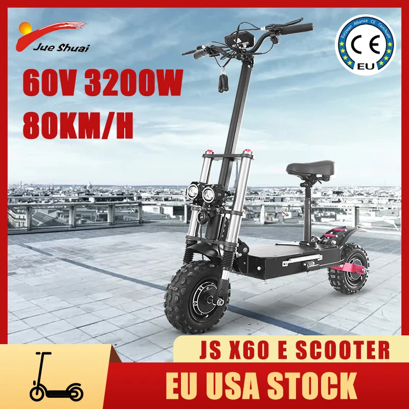 Bestellen 60v 3200w Elektro-scooter Erwachsene Große Rad 80km Faltbare Elektrische Roller Mit Sitz 80 KM/H Max Geschwindigkeit 11 Zoll Tubeless Reifen