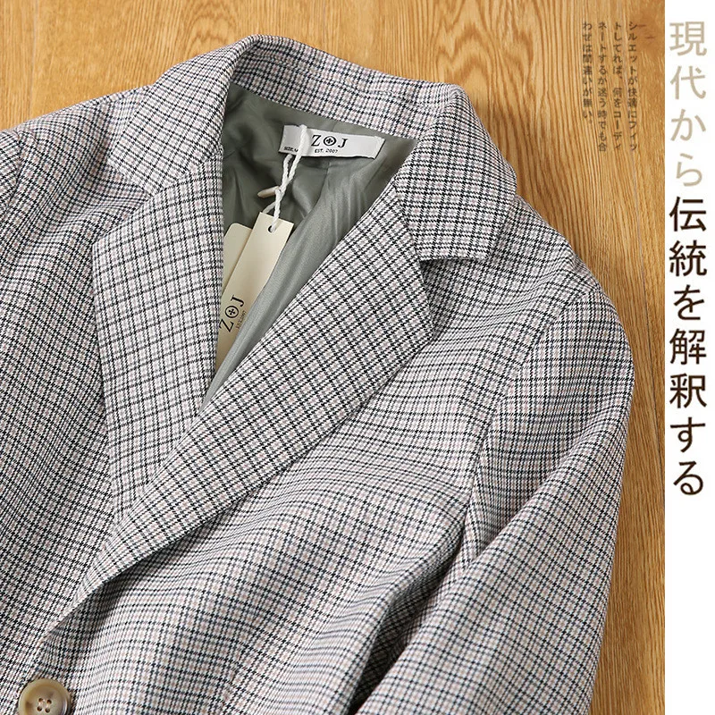 

Japanese Casual Loose Single-breasted Regular-sleeved Plaid Suit Jacket Women Autumn And Winter New Temperament Small Suit B271