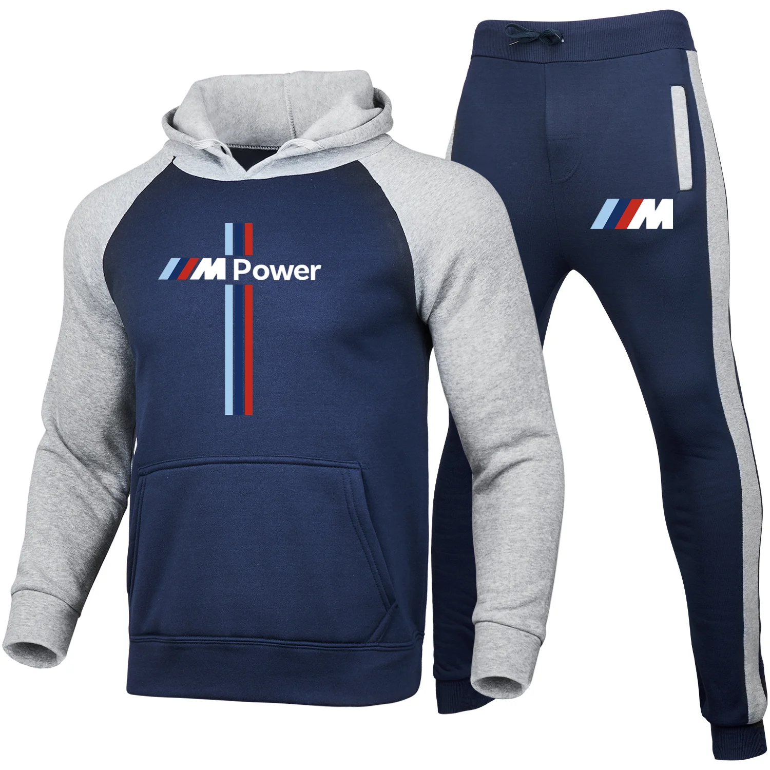 

2021 New BMW Men's Football Suit Hooded Jacket + Pants Two-Piece Sports Track Suit Men's Brand Clothing Sportswear