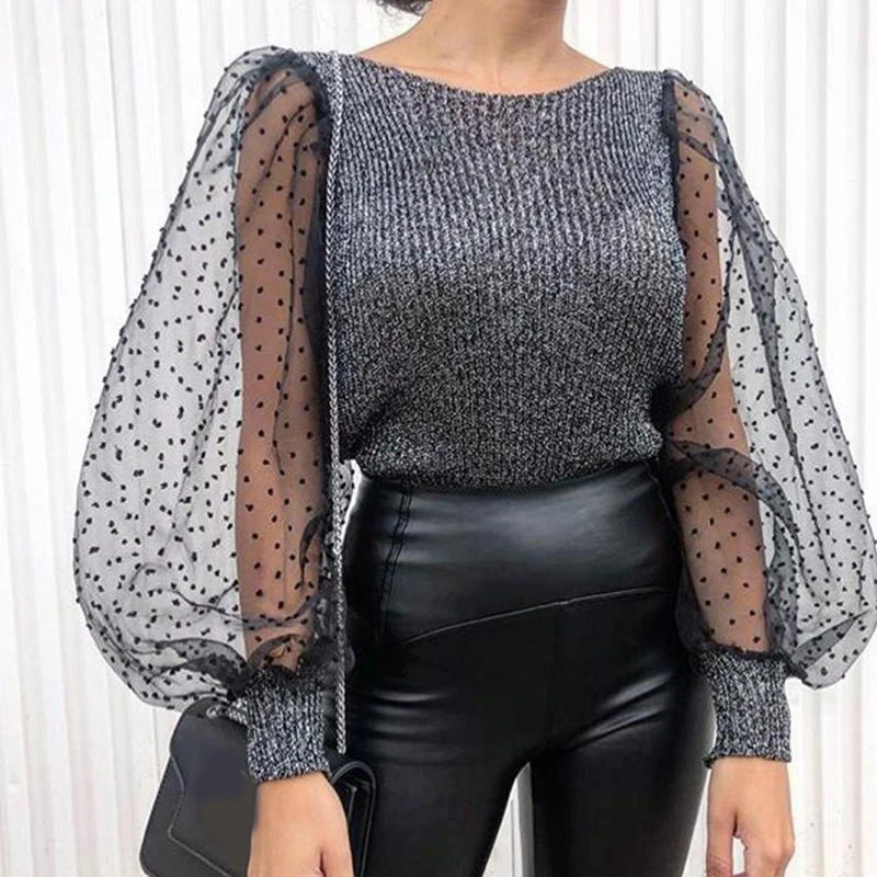 Женский сетчатый свитер GALCAUR в стиле пэчворк вязаный пуловер с круглым вырезом и
