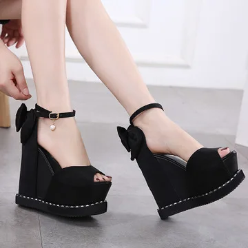 

Sandals Sexy Muffins shoe 2021 Summer Black Shoes for Women Clogs Wedge Open Toe High Heels Flat Beige Comfort Girls Pearl Platf