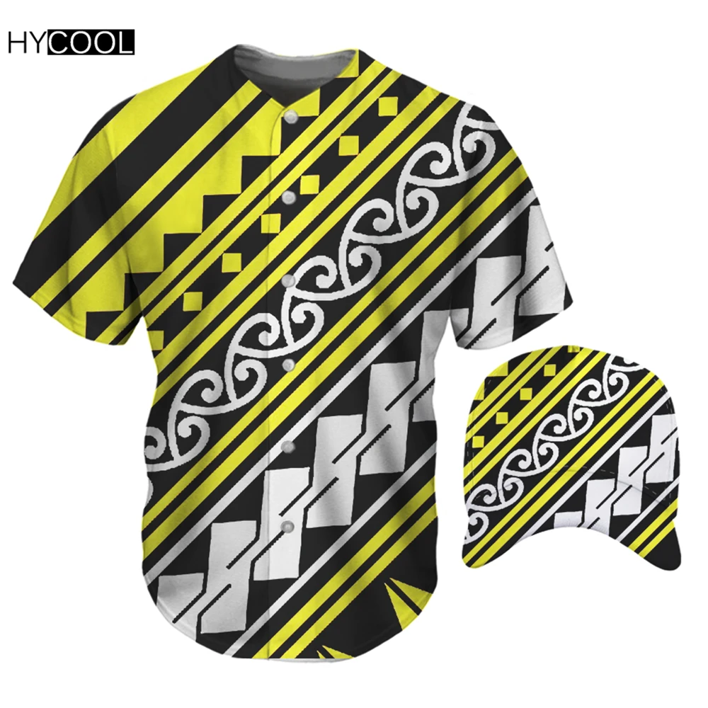 

HYCOOL Polynesian Tribal Pattern Design Men's Outdoor Sport Shirt Set Breathable Baseball Jersey Team Uniform Chemisa Baseball