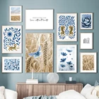 Синий цветок бабочка Тигр Золотая Пшеница настенная Картина на холсте скандинавские плакаты и принты настенные картины для декора гостиной