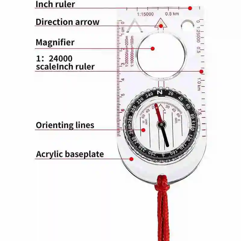 

Outdoor Sports Must-have Multifunctional Supplies Portable Magnifying Compass Glass Mini P6G9