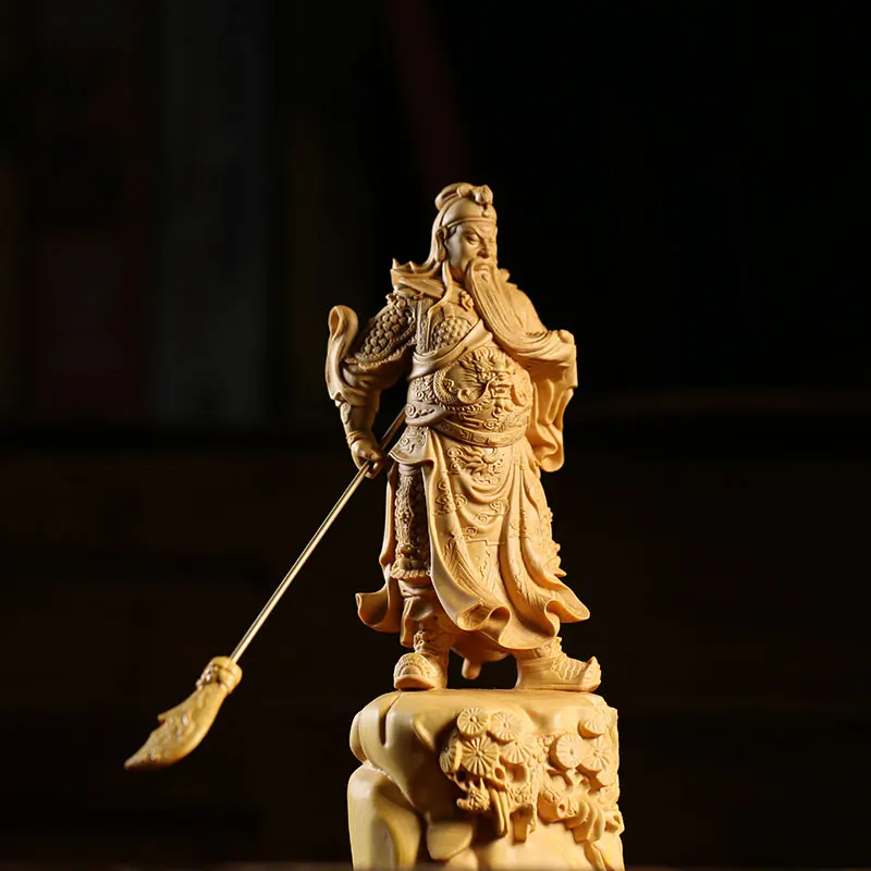 19 см Guangong God of Wealth Huang Yang деревянная статуя для дома из твердой древесины Гуань Юя