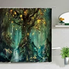 Занавеска для душа с волшебным деревом, дизайнерские водонепроницаемые шторы с волшебным лесом, сказочный декор для ванной комнаты с рисунком снов, грибов, бабочек, эльфов
