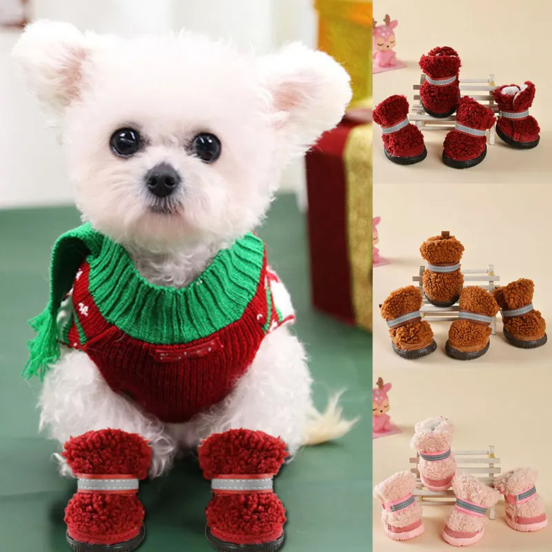 

Dog Snow Boots Wear-resistant Non-slip Cute Wear-resistant Snow Boots Solid Color Snow Boots Pet Supplies Warm Pet Snow Boots