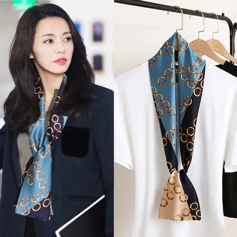

Thin narrow strip small silk scarf women spring and autumn fashion Korean versatile decorative scarf thin