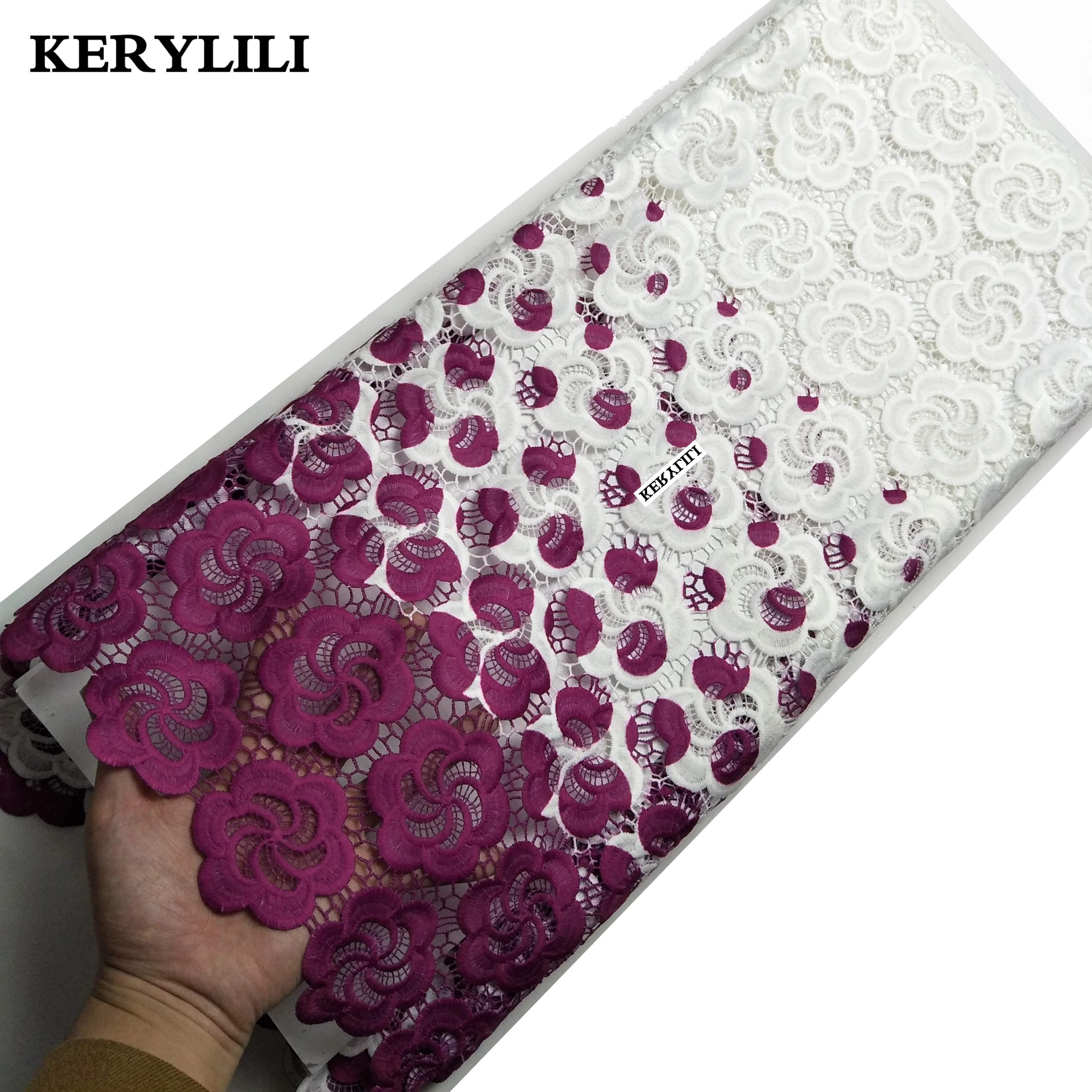5 ярдов белая и фиолетовая кружевная ткань Африканская Свадебная африканская