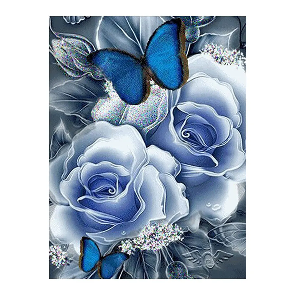 

Blue Flower Rose Butterfly Diamond Painting Floral Round Full Drill Nouveaute DIY Mosaic Embroidery 5D Cross Stitch