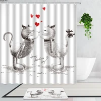funny black and white cat shower curtains cute cartoon animal children bathroom decoration curtain set non slip bath mats carpet
