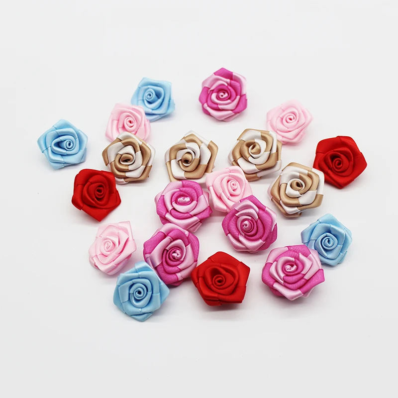 

Artificial Mini Ribbon Roses Fabric Flowers Heads Satin Rosettes Making Handmade Crafts DIY For Clothes Decoration Accessories