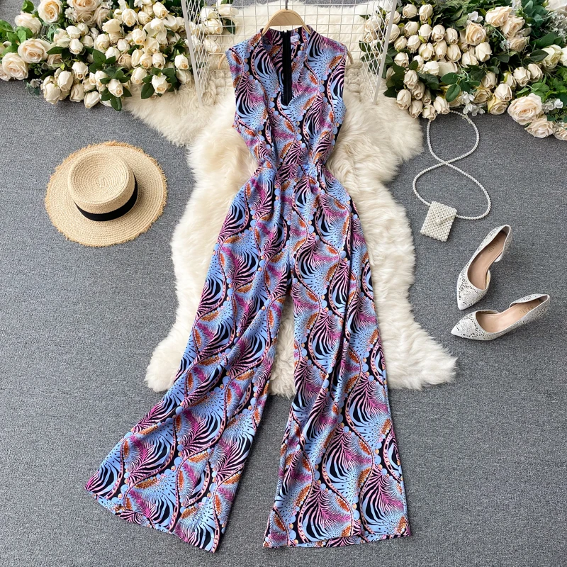 

Женские винтажные богемные комбинезоны с цветочным принтом FTLZZ, повседневные Свободные Комбинезоны с широкими штанинами, женские пляжные п...