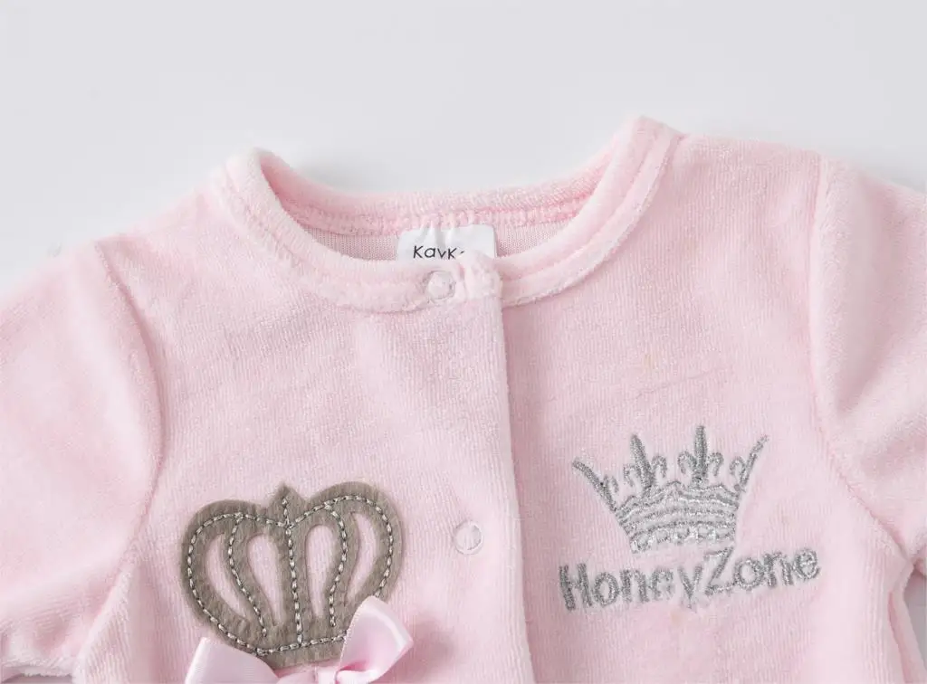 

Newborn Baby Boys Girl Rompers with Hat Gloves Long Sleeve Cartoon Crown Velvet Infant Jumpsuit Overalls Toddler Onesies Outfit