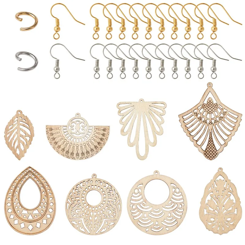 

1 Set Eaaring Findings Wood Big Pendants 304 Stainless Steel Jump Rings and Brass Earring Hooks for Jewelry Making DIY Earrings