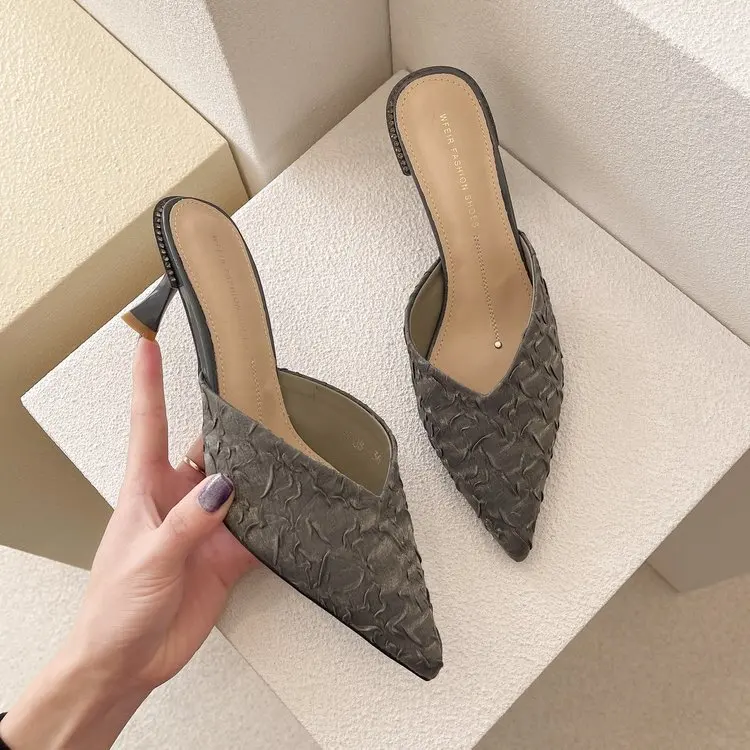 

half slippers women's 2021 spring and summer new Korean versatile thin heeled pointed sandals