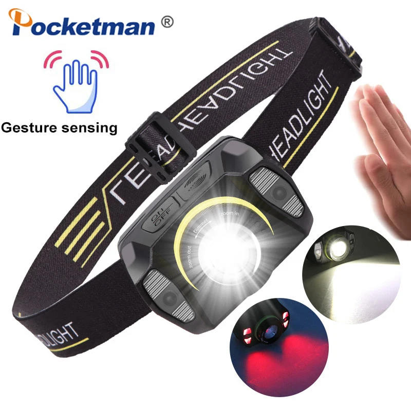 

Налобный фонарь светодиодный с датчиком движения, 5 режимов, со встроенным аккумулятором