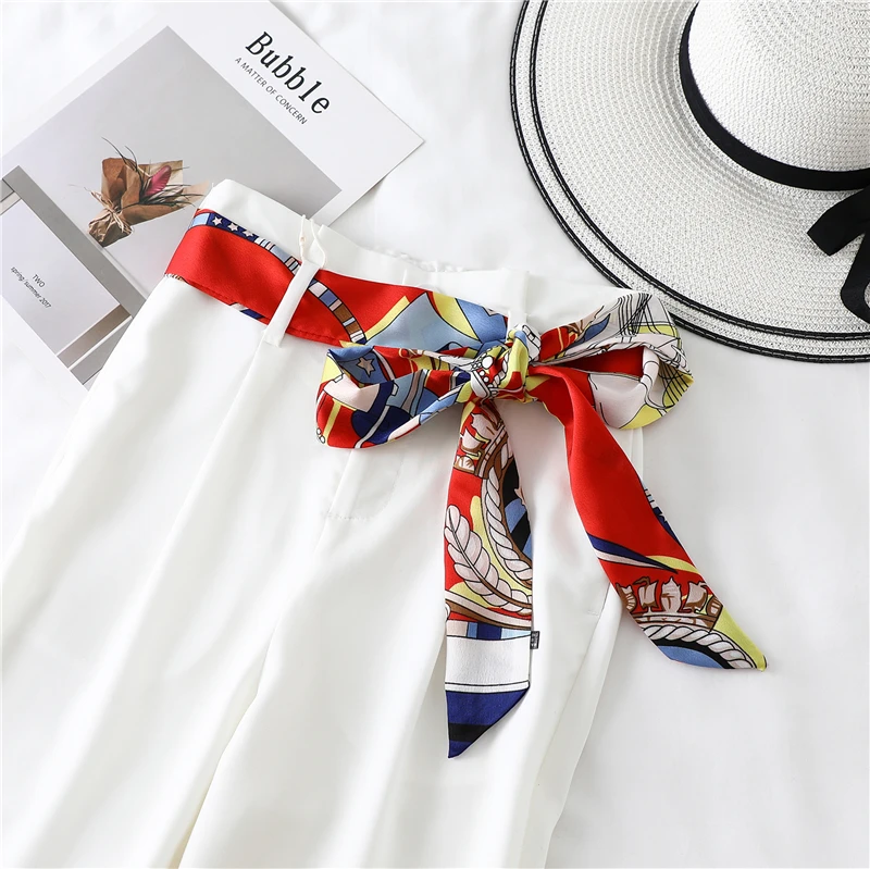 Новый дизайн узкий шарф Женский брендовый шелковый удлиненная сумка с узкими