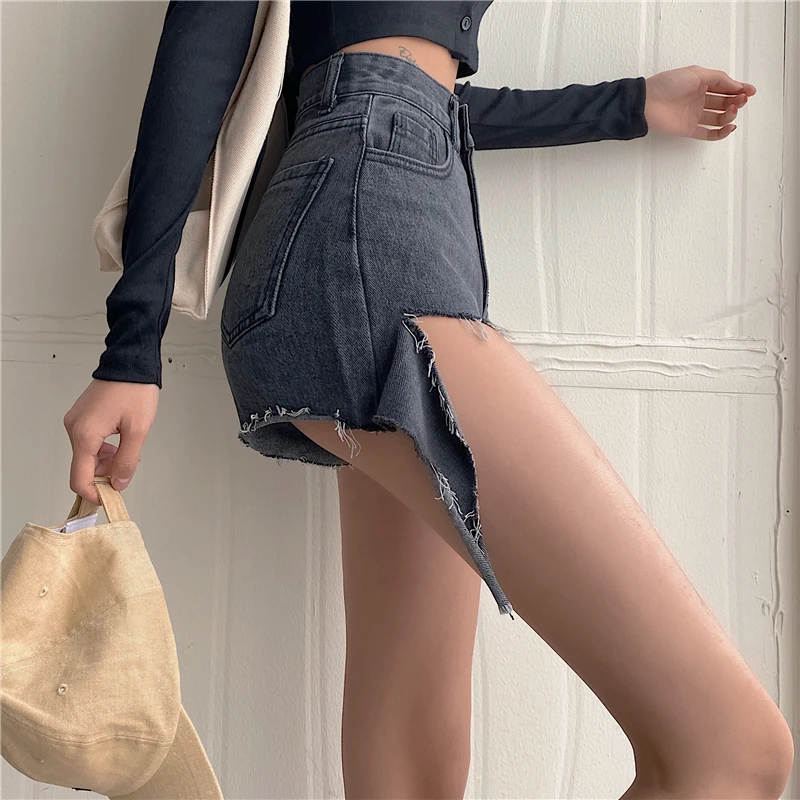 

Summer Shorts For Women 2020 Streetwear Ripped Denim Shorts Women Irregular High Waist Shorts Feminino Jeans Korean Hot