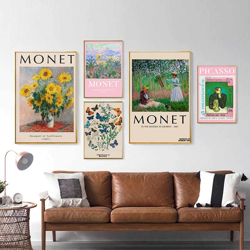 

Винтажная Абстрактная живопись Picasso Monet, выставочный плакат, холст, печать, галерея, настенные картины для гостиной, украшение для дома